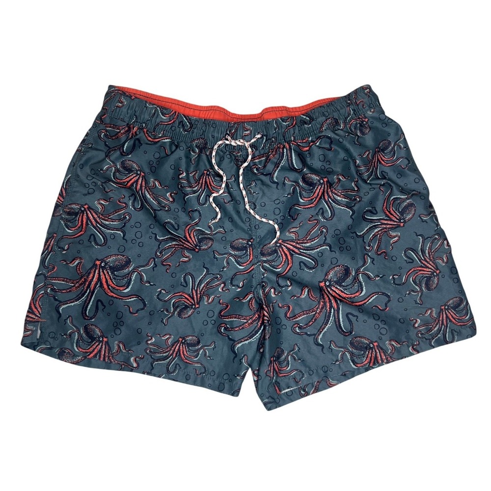 Goodfellow & Co Mens XL Swim Trunks Blue Coral Octopus Print Mesh Lined Shorts